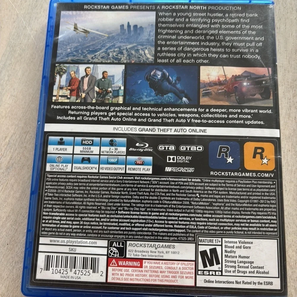 Replacement Case (NO GAME) GRAND THEFT AUTO V GTA V PlayStation 4 PS4 Box